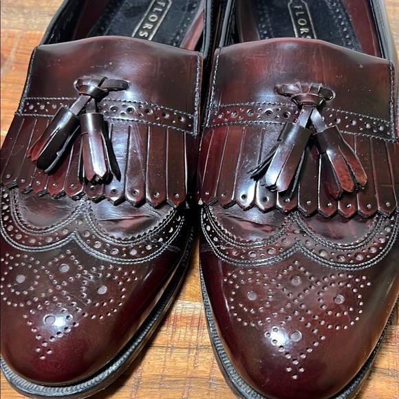 Florsheim Burgundy Leather Loafers with Brogue Detailing, Men’s 8 - Picture 3 of 9